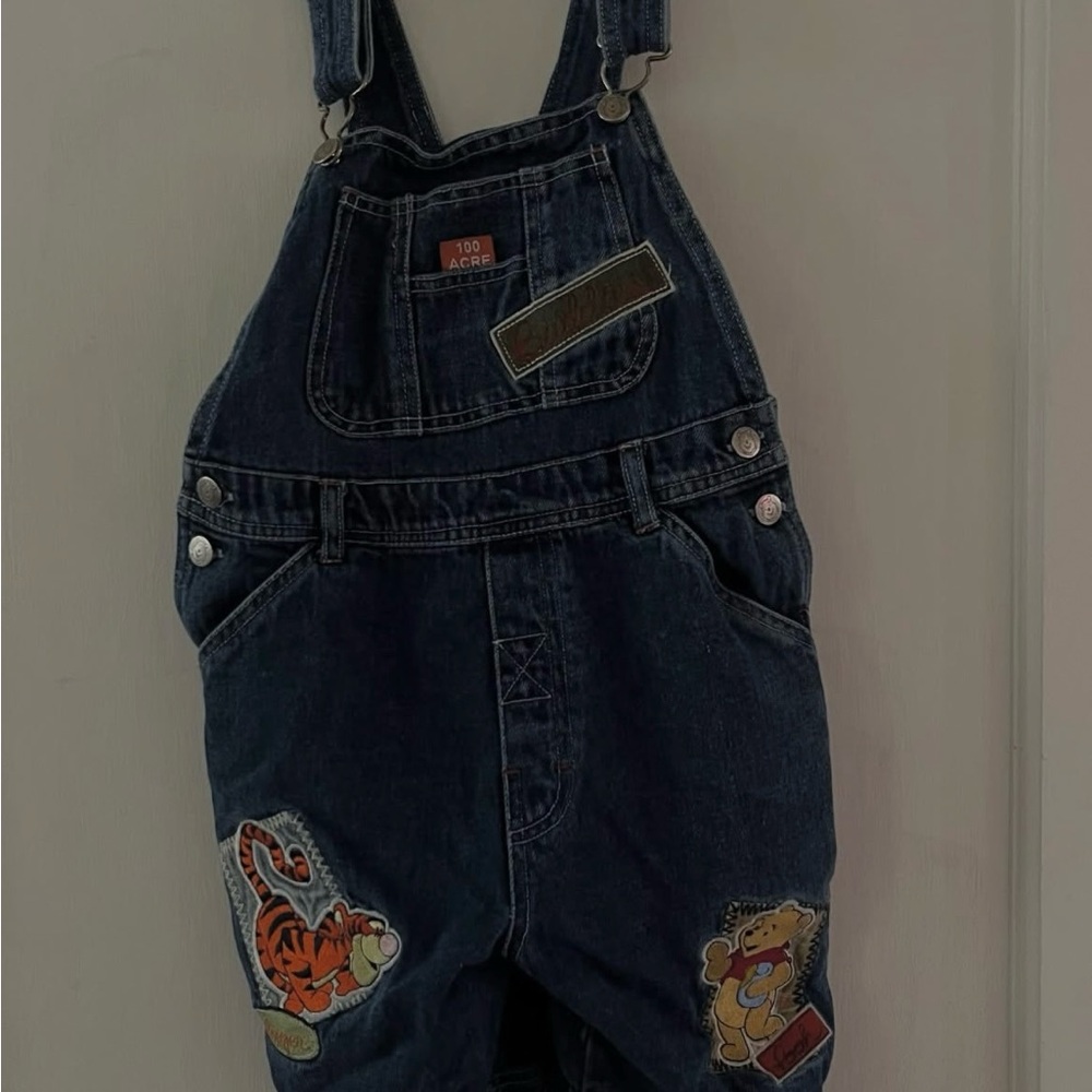 Kids Denim Overalls with Cartoon Patches Tiger and